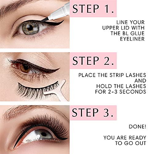 BL ריסים דבק אייליינר לריסים שווא | 2-in-1-Tip-Tip Reashive and Eyeliner, קל לשימוש, אחיזה חזקה במיוחד עבור